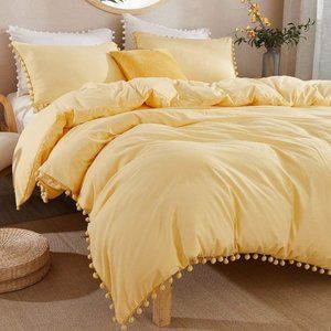 3pc Queen Size Yellow Bedding Duvet Covers 90x90In